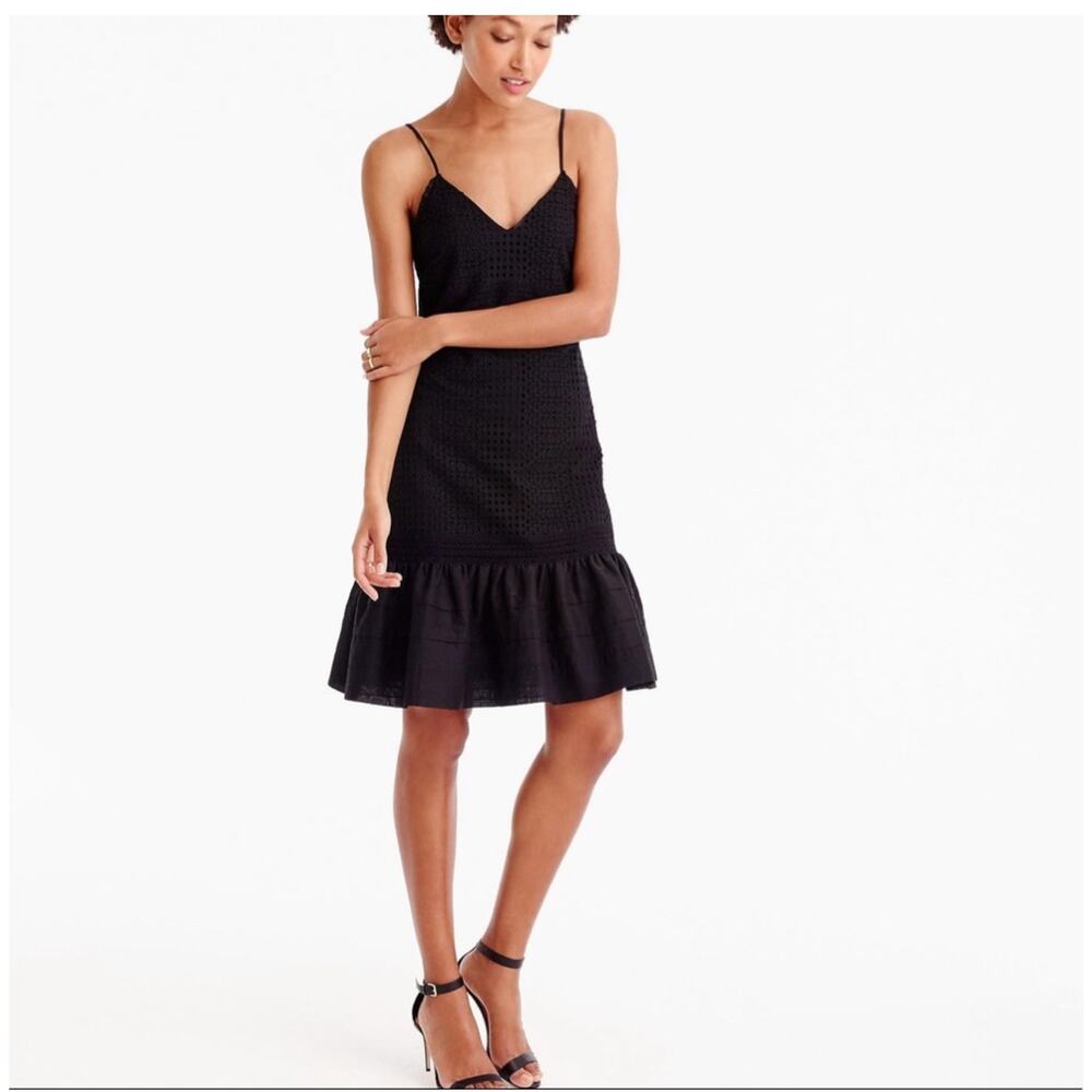 J. Crew Black Eyelet Spaghetti-Strap Mini Dress